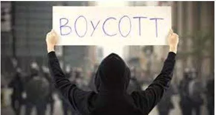 Boycotted - Withdraw from commercial or social relations with (a country, organization, or person) as a punishment or protest. (बहिष्कार करना)