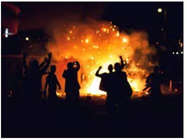 Rioting - Noisy, violent, and uncontrolled behaviour by a group of people in a public place, often as a protest.