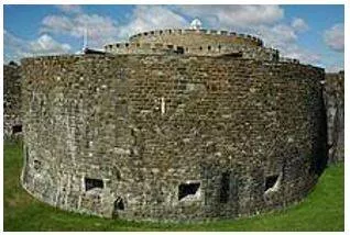 Bastion - A projecting part of a fortification built at an angle to the line of a wall, so as to allow defensive fire in several directions. (गढ़) 