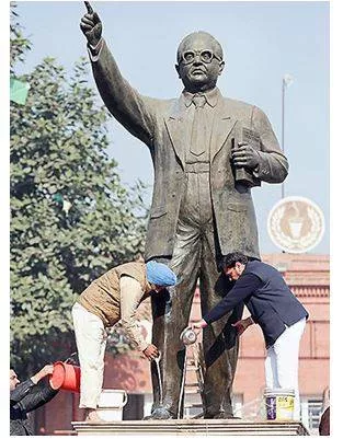 Bid to deface ambedkar statue  oppn  in punjab corners mann govt  over ‘poor’ law and order