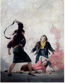 Lashed - To strike or beat with a whip or something similar, or to fasten or secure tightly. (बाँधना या मारना)