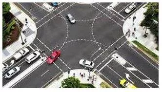 Intersecting - The place where two or more roads, lines, etc. meet or cross each other (चौराहा) 
