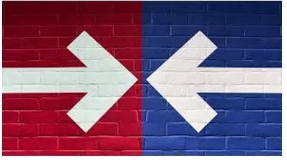 Polarization - Division into two sharply contrasting groups or sets of opinions or beliefs.