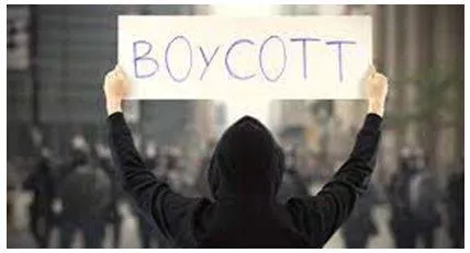 Boycotted - Withdraw from commercial or social relations with (a country, organization, or person) as a punishment or protest. (बहिष्कार करना)