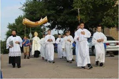 Processions - A number of people or vehicles moving forward in an orderly fashion, especially as part of a ceremony.