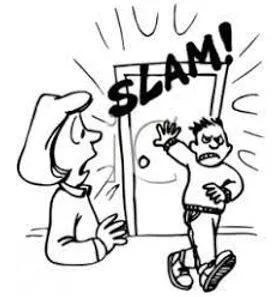 Slams - Shut (a door, window, or lid) forcefully and loudly. (पटक दिया)