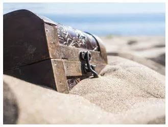 Buried - Covered or hidden, often by being placed under the ground or another surface. (दफन किया हुआ)
