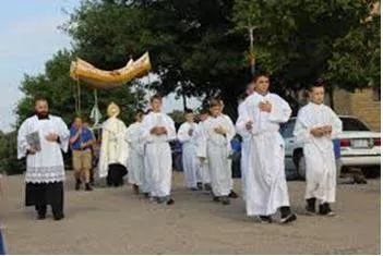 Processions - A number of people or vehicles moving forward in an orderly fashion, especially as part of a ceremony.