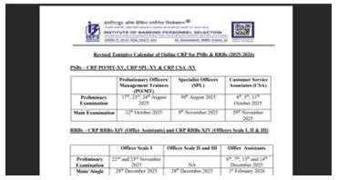 Ibps revises 2025 26 recruitment calendar  check exam dates for po  so  clerk  and rrb posts