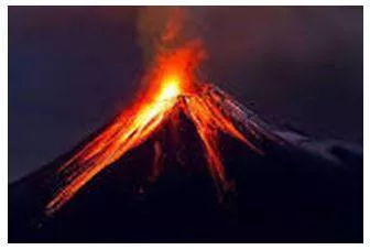Erupted - Become active and eject lava, ash, and gases. (फूटना) 