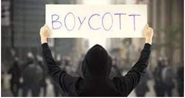 Boycott - Withdraw from commercial or social relations with (a country, organization, or person) as a punishment or protest. (बहिष्कार करना)