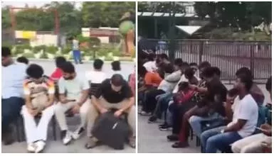 Iphone 17 series launches in india  massive crowd sits on chairs outside delhi apple store in viral video