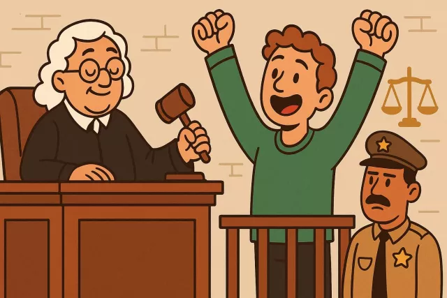 Acquittal - A judgment that a person is not guilty of the crime they were tried for; clearing someone of a criminal charge. (आरोपों से मुक्ति / बरी किया जाना)