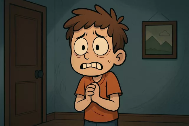 Apprehensive - Anxious or fearful that something bad or unpleasant will happen. (चिन्तित, आशंकित, भयभीत)