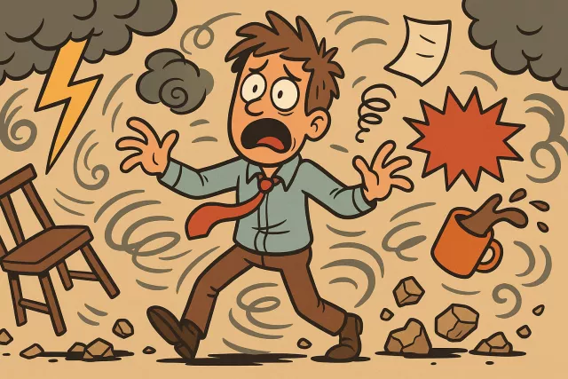 Turmoil - A state of great disturbance, confusion, or uncertainty. (??????, ???-????)