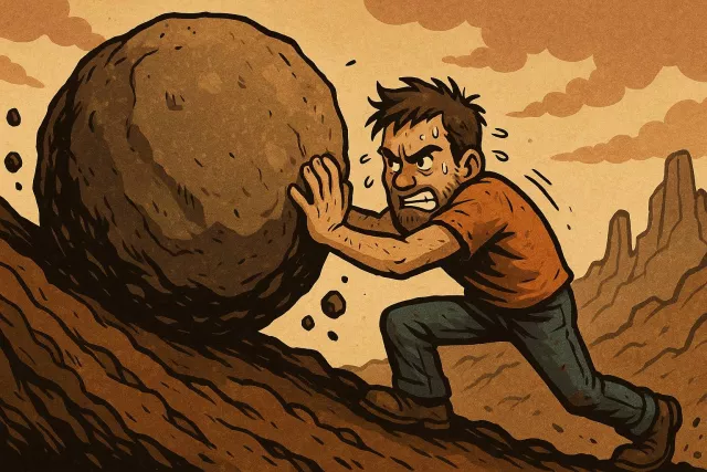 Gritty - Showing courage and determination; having a harsh or rough quality (like sand or dirt).