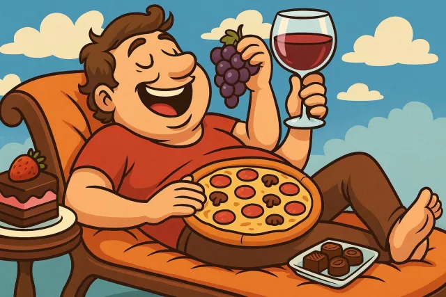 Hedonistic - Devoted to the pursuit of pleasure and self-indulgence, often ignoring moral or practical considerations. (सुख–भोग और विलासिता में डूबा हुआ, भोगवादी)