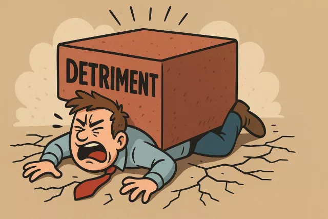 Detriment - Harm, damage, or loss caused to someone or something; the state of being hurt or disadvantaged.