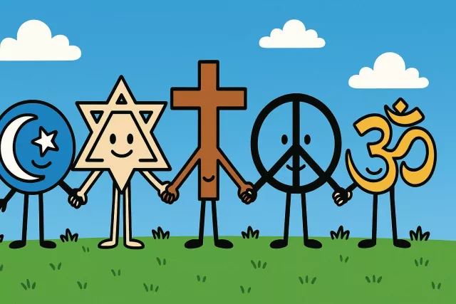 Coexist - To exist together at the same time or in the same place, especially in a peaceful way despite differences. (एक साथ शांतिपूर्वक रहना)
