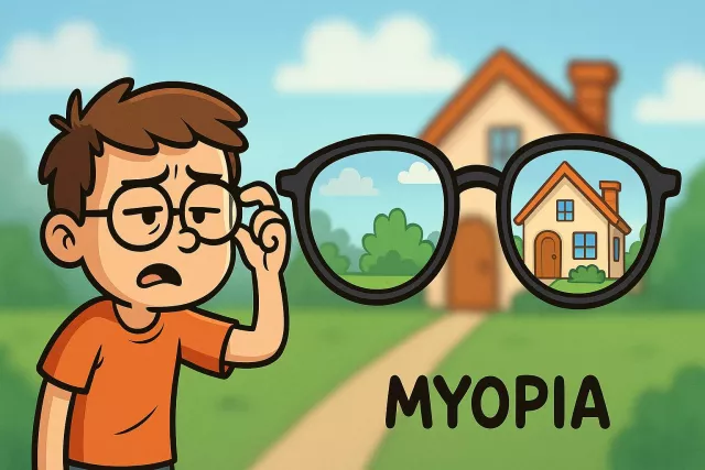 Myopia - A condition in which a person can see nearby objects clearly but finds it hard to see distant objects; also, narrowness of view or lack of foresight. (निकट दृष्टि दोष, संकीर्ण दृष्टिकोण)