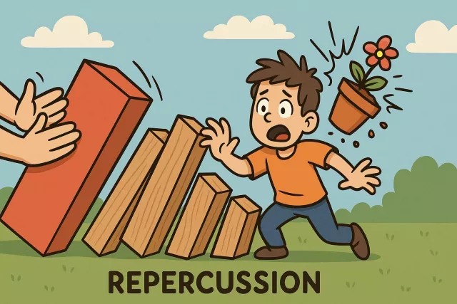 Repercussion - An unintended consequence or effect, especially a negative one. (दुष्परिणाम)
