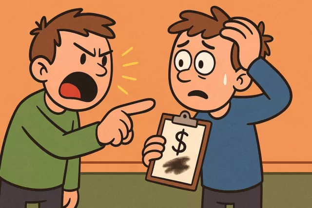 Impute - Attribute something (often blame or responsibility) to someone or something. (दोष/जिम्मेदारी ठहराना)