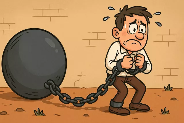 Fetter - (verb) Restrain or restrict someone; (noun) a chain or shackle for the feet. (???? ????? / ?????)