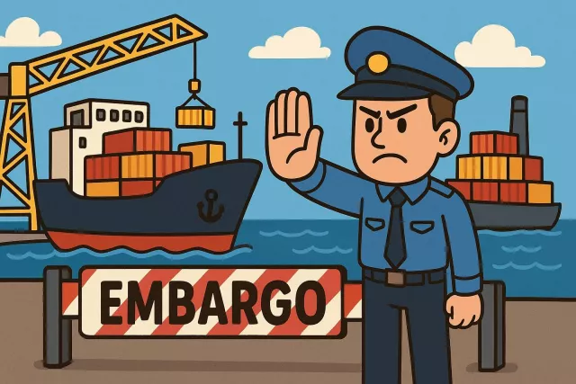 Embargo - An official ban on trade or other commercial activity with a particular country. (व्यापार प्रतिबंध)