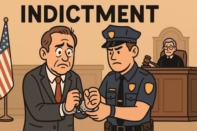 Indictment - A formal accusation or charge of a serious crime. (आधिकारिक आरोप)