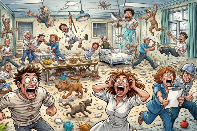 Bedlam - A scene of wild confusion and noise; uproar.
