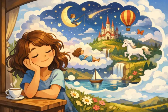 Reverie - A state of being pleasantly lost in one’s thoughts; daydream.