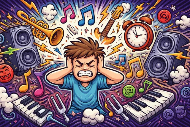 Dissonance - Lack of harmony or agreement; a harsh mixture of sounds.