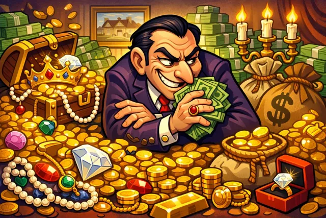 Avaricious - Having an extreme desire for wealth or material gain; very greedy. (?????)