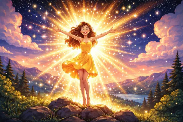 Coruscate - Shine brightly with flashing or sparkling light; also, to be lively and brilliant.