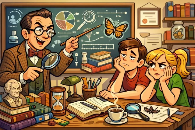 Pedantry - Excessive concern with minor details and rules, especially in teaching or learning; showy academicism. (अति नियमप्रियता/छोटी-छोटी बातों में अटकना)