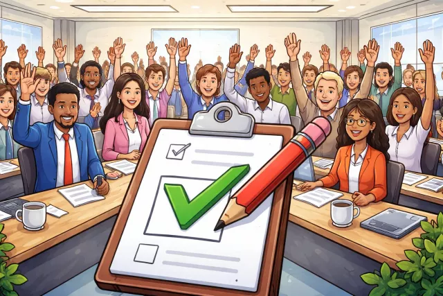 Quorum - The minimum number of members needed to be present for a meeting or assembly to conduct official business and take valid decisions. (गणपूर्ति / न्यूनतम उपस्थिति)