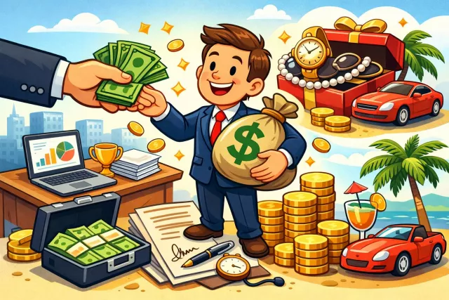 Emolument - A salary, fee, or profit received from a job or holding an office. (वेतन / पारिश्रमिक)