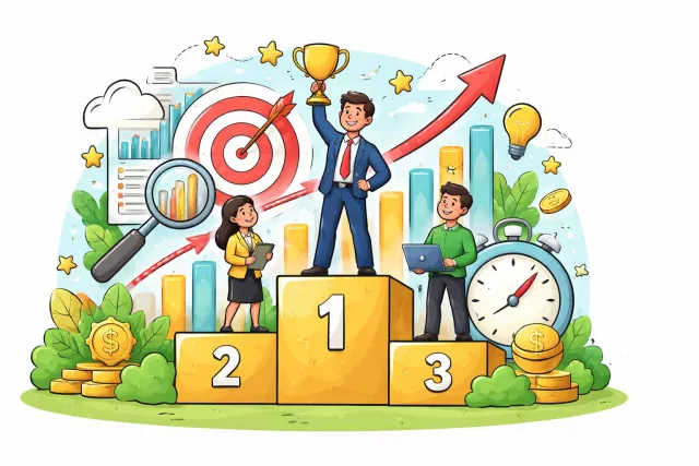 Benchmark - A standard or point of reference used to compare performance or quality. (मानक)