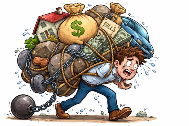 Encumbrance - A burden, obstacle, or claim (like a debt or legal right) that limits freedom or property use.