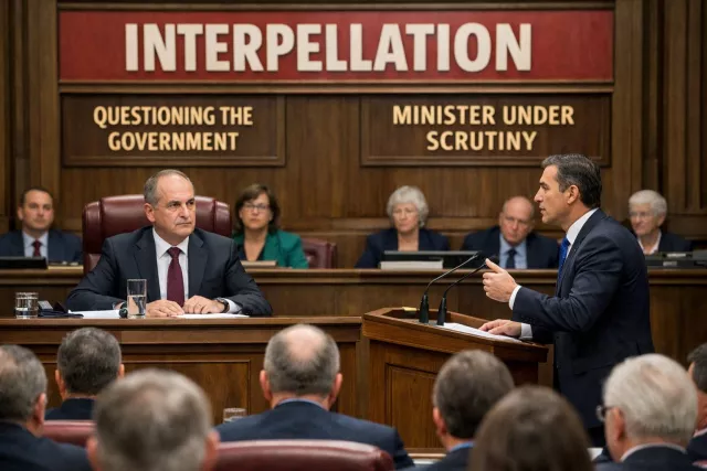 Interpellation - A formal question raised in a legislature to question a minister or the government. (प्रश्नोत्तर)
