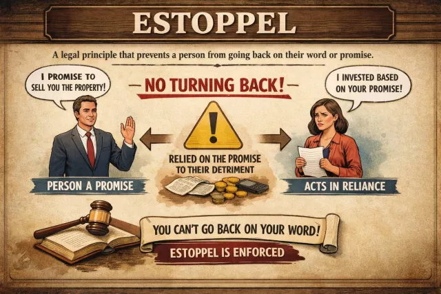 Estoppel - A legal rule that prevents someone from saying or doing something that contradicts what they earlier stated or agreed to, especially when others relied on it.