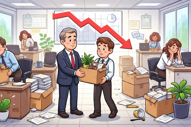 Retrenchment - The act of reducing costs or spending; in employment, the reduction of staff by layoffs or termination to cut expenses. (कटौती / छंटनी)