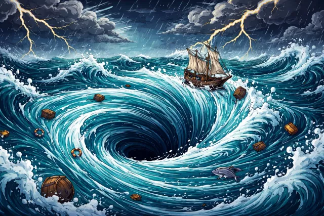 Maelstrom - A powerful whirlpool or a situation of great turmoil and confusion.