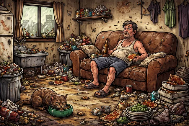 Squalid - Extremely dirty and unpleasant, often due to poverty or neglect.