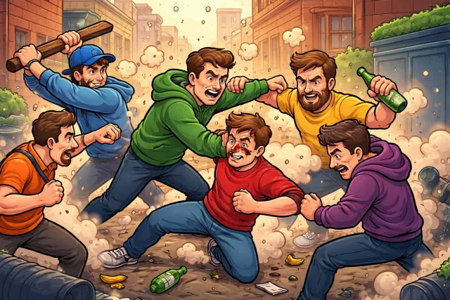 Affray - A group fight or brawl in a public place that disturbs the peace. (दंगा या सार्वजनिक झगड़ा) 