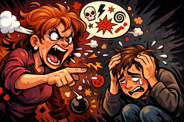 Vituperative - Bitter and abusive. (कटु और अपमानजनक)