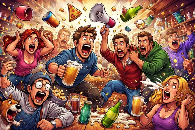Brouhaha - A noisy and overexcited reaction or uproar.