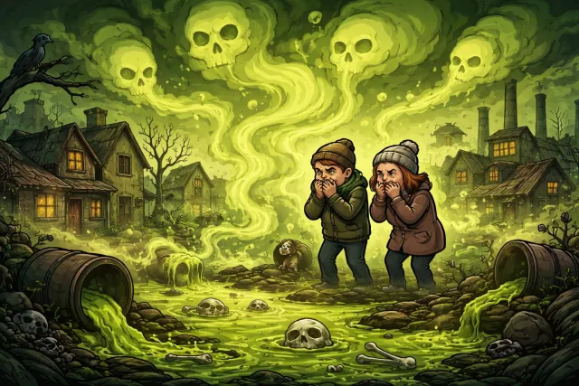 Miasma - A heavy, unpleasant, and unhealthy smell or vapor. (दुर्गंध)