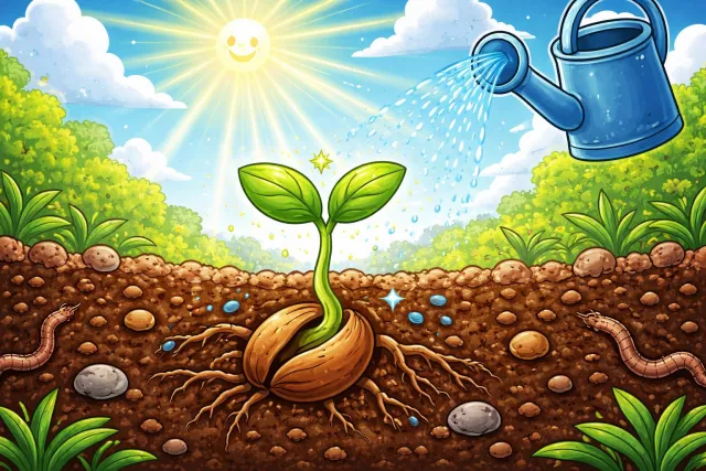 Germinate - Begin to grow and develop; (of a seed or spore) start sprouting. (अंकुरित होना)