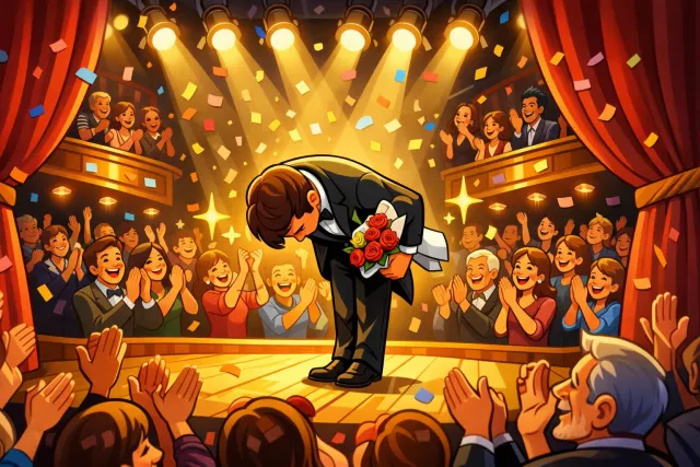Ovation - An enthusiastic display of appreciation, especially applause. (तालियों की गड़गड़ाहट)